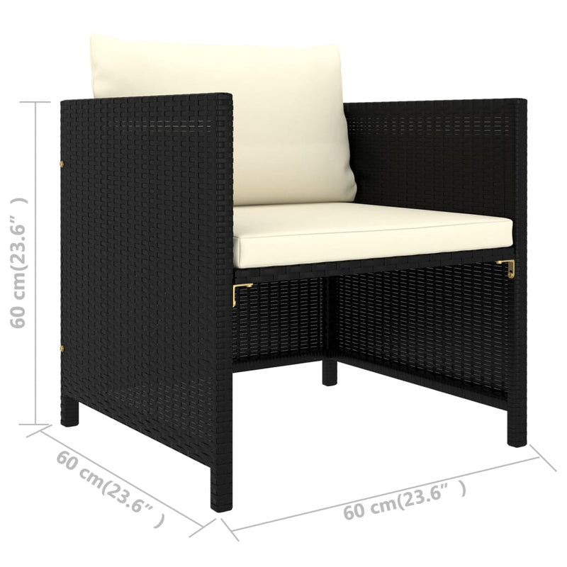 vidaXL 4 részes fekete polyrattan kerti kanapészett párnákkal