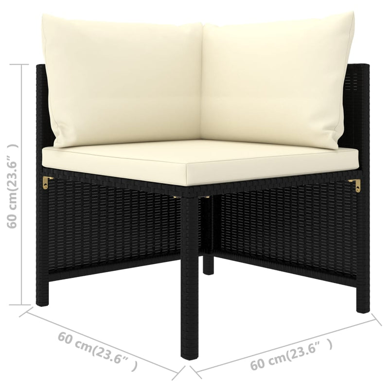 vidaXL 3 részes fekete polyrattan kerti ülőgarnitúra párnával