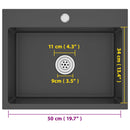 vidaXL fekete kézzel készült rozsdamentes acél mosogató