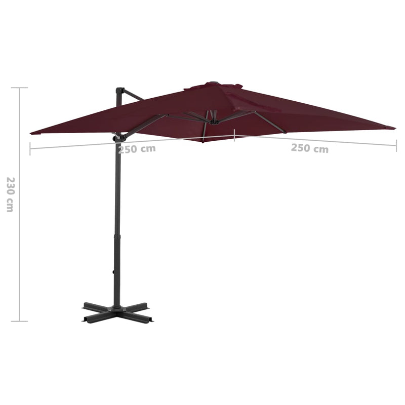 vidaXL bordóvörös konzolos napernyő alumíniumrúddal 250 x 250 cm
