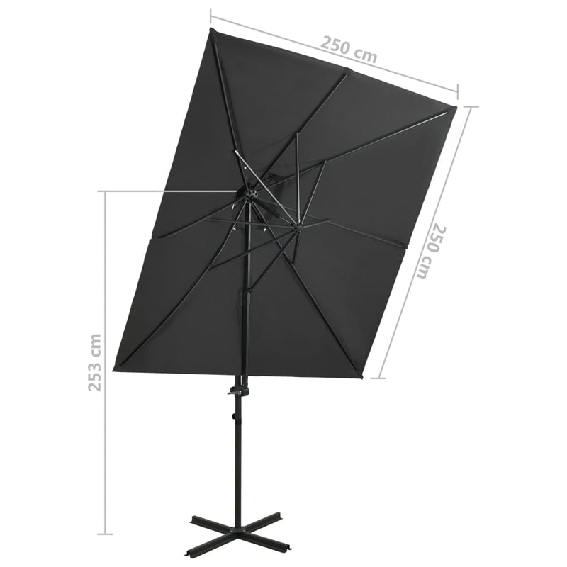 vidaXL antracitszürke dupla tetejű konzolos napernyő 250 x 250 cm