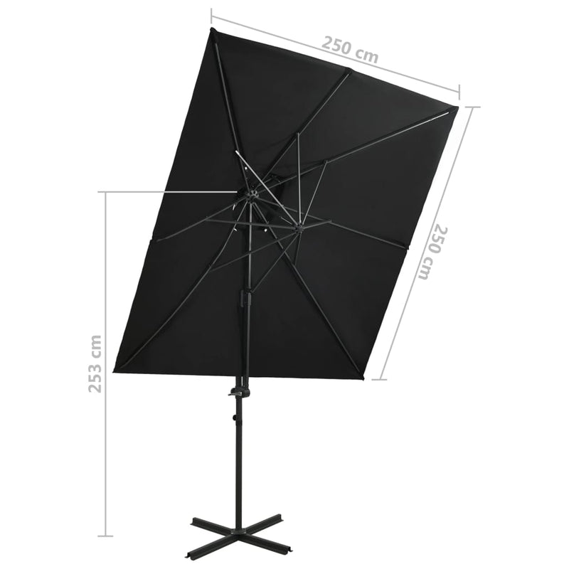 vidaXL fekete dupla tetejű konzolos napernyő 250 x 250 cm