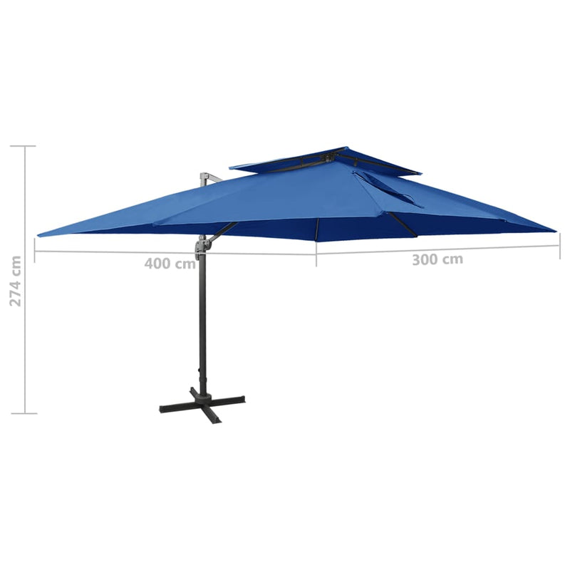 vidaXL azúrkék dupla tetejű konzolos napernyő 400 x 300 cm