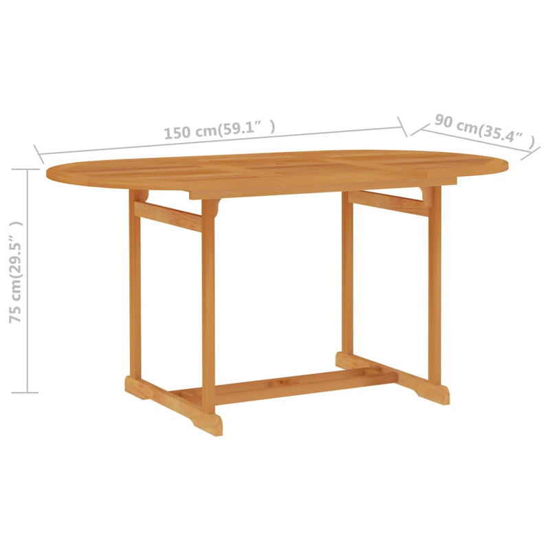 vidaXL tömör tíkfa kerti asztal 150 x 90 x 75 cm