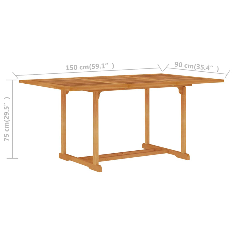 vidaXL tömör tíkfa kerti asztal 150 x 90 x 75 cm