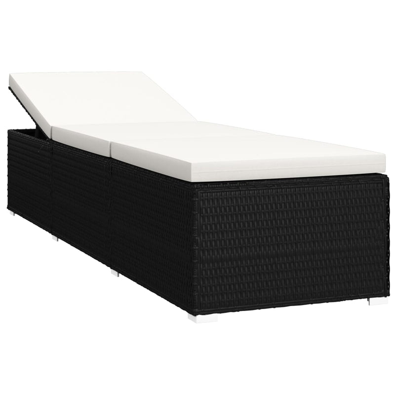 vidaXL 3 részes fekete polyrattan kerti napozóágy szett asztallal