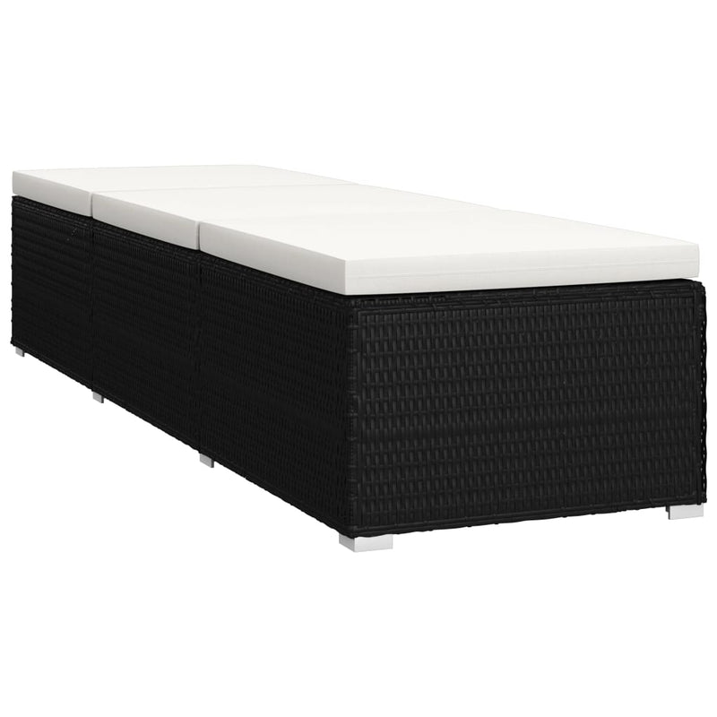 vidaXL 3 részes fekete polyrattan kerti napozóágy szett asztallal