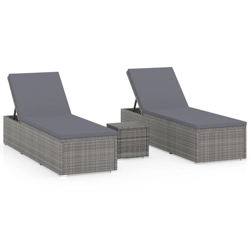 vidaXL 3 részes szürke polyrattan kerti napozóágy szett asztallal