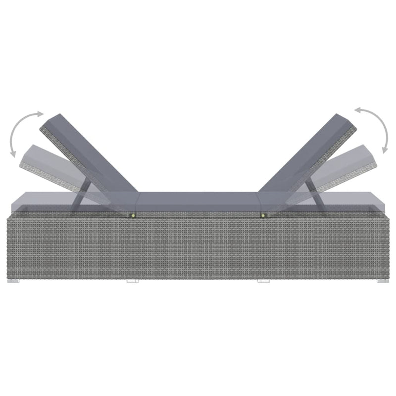 vidaXL 3 részes szürke polyrattan kerti napozóágy szett asztallal