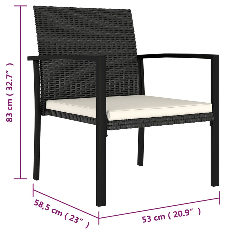vidaXL 2 db fekete polyrattan kerti étkezőszék