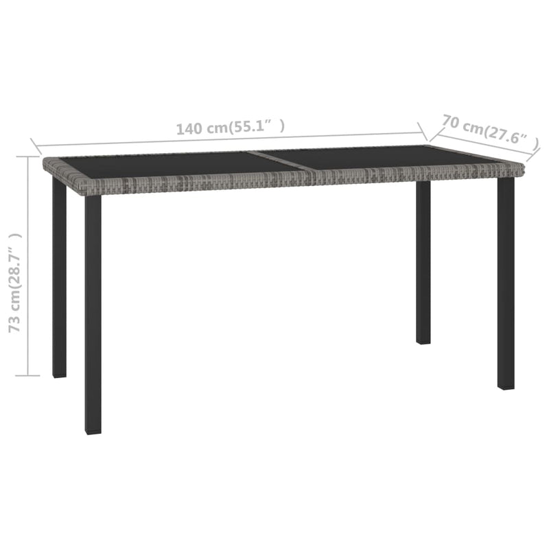 vidaXL szürke polyrattan kerti étkezőasztal 140 x 70 x 73 cm