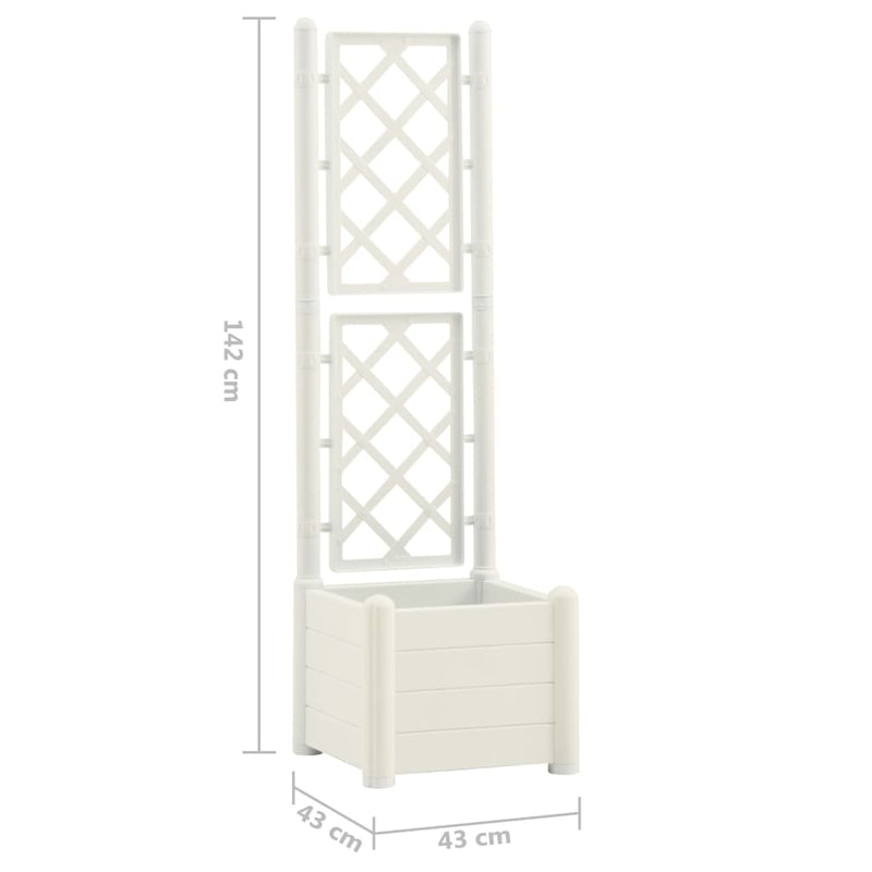 vidaXL fehér polipropilén rácsos kerti ültető 43 x 43 x 142 cm
