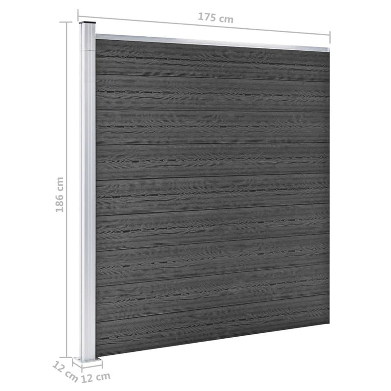 vidaXL fekete WPC kerítéspanel 175 x 186 cm
