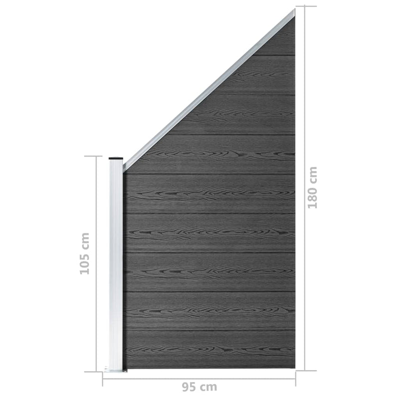 vidaXL fekete WPC kerítéspanel 95 x (105-180) cm