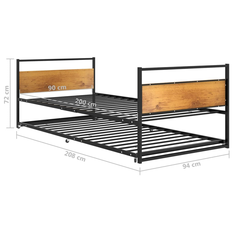 vidaXL fekete fém kihúzható ágykeret 90 x 200 cm