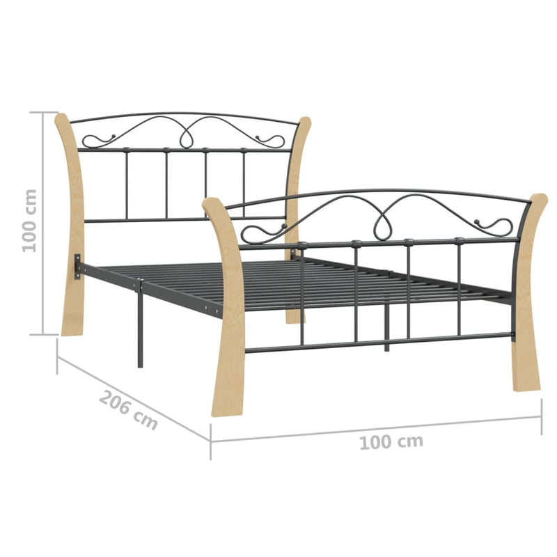 vidaXL fekete fém ágykeret 100 x 200 cm