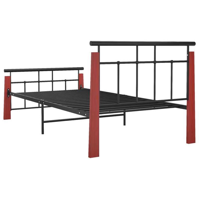 vidaXL fém és tömör tölgyfa ágykeret 90 x 200 cm