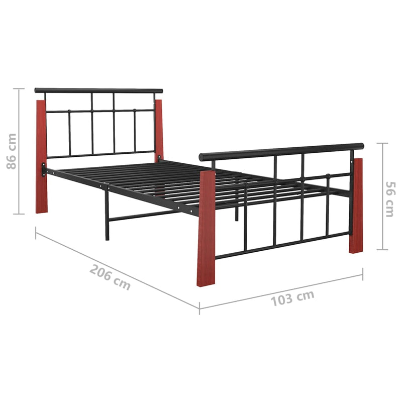 vidaXL fém és tömör tölgyfa ágykeret 90 x 200 cm