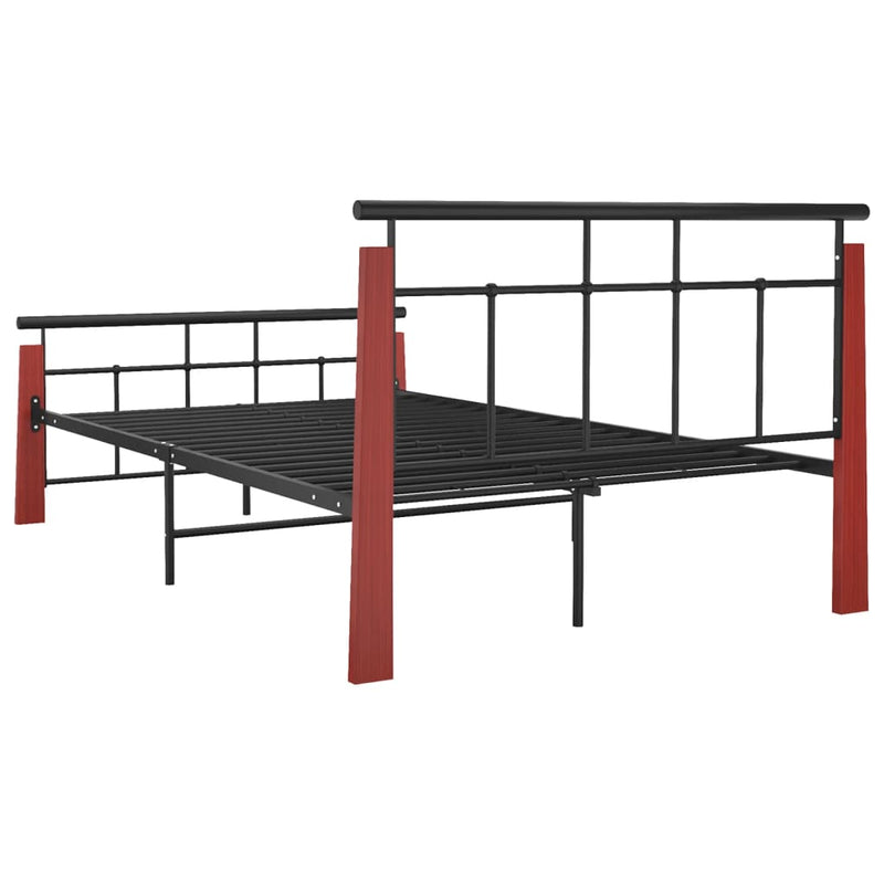 vidaXL fém és tömör tölgyfa ágykeret 120 x 200 cm