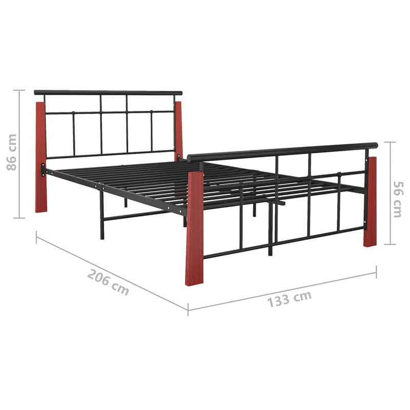 vidaXL fém és tömör tölgyfa ágykeret 120 x 200 cm