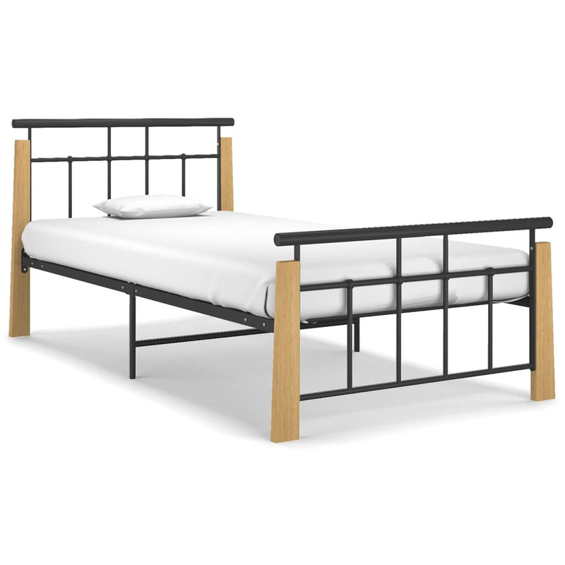 vidaXL fém és tömör tölgyfa ágykeret 90 x 200 cm