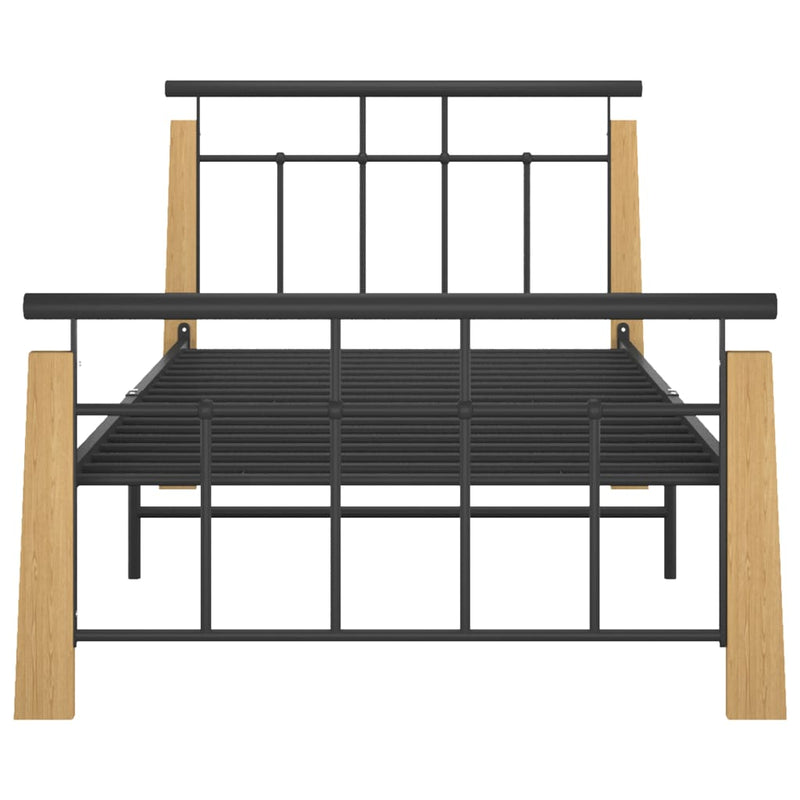 vidaXL fém és tömör tölgyfa ágykeret 90 x 200 cm