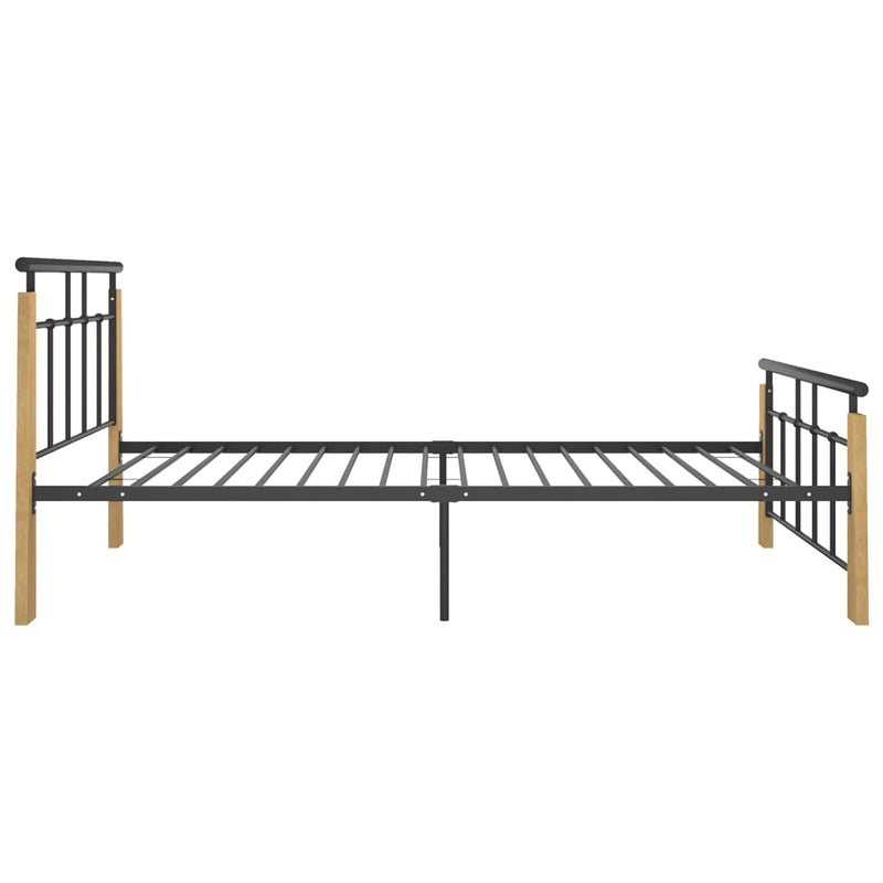 vidaXL fém és tömör tölgyfa ágykeret 90 x 200 cm