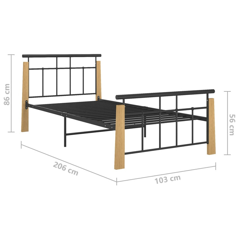 vidaXL fém és tömör tölgyfa ágykeret 90 x 200 cm