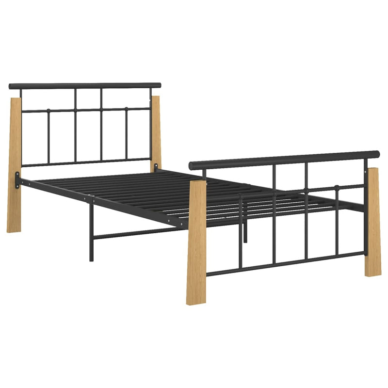 vidaXL fém és tömör tölgyfa ágykeret 100 x 200 cm