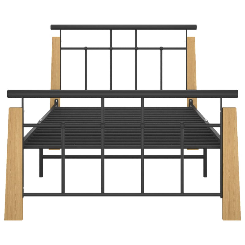 vidaXL fém és tömör tölgyfa ágykeret 100 x 200 cm