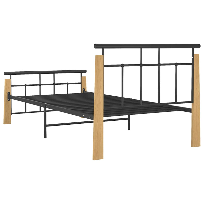 vidaXL fém és tömör tölgyfa ágykeret 100 x 200 cm