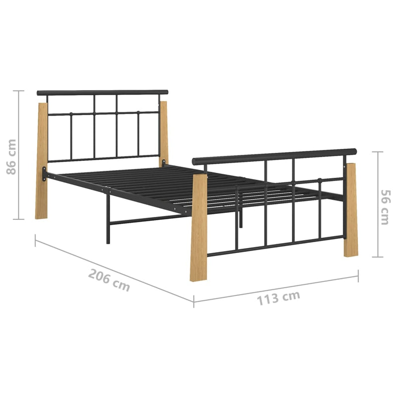 vidaXL fém és tömör tölgyfa ágykeret 100 x 200 cm