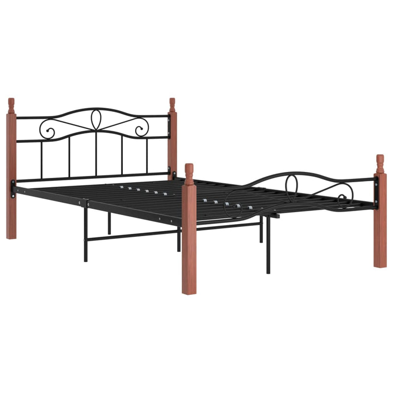 vidaXL fekete fém és tömör tölgyfa ágykeret 120 x 200 cm