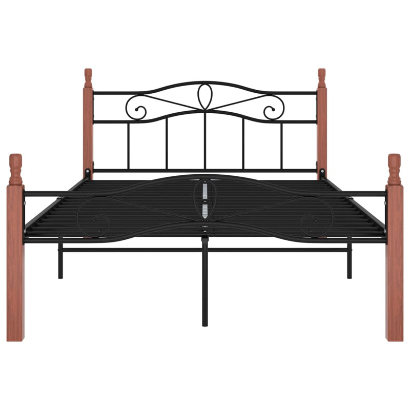 vidaXL fekete fém és tömör tölgyfa ágykeret 120 x 200 cm