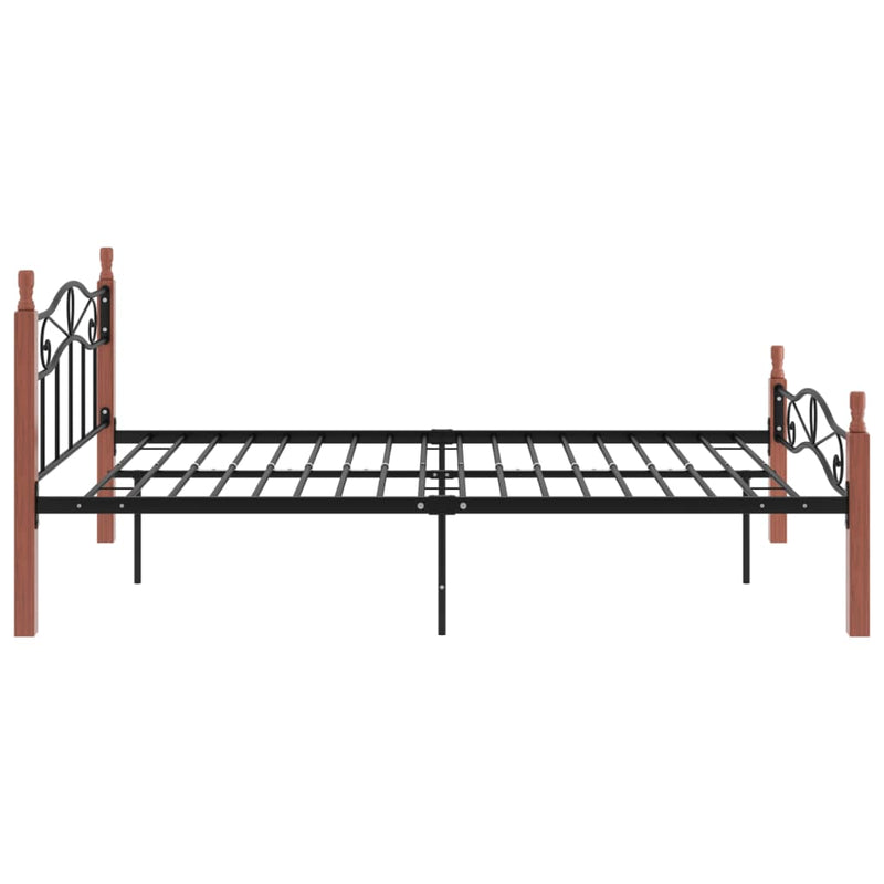 vidaXL fekete fém és tömör tölgyfa ágykeret 120 x 200 cm