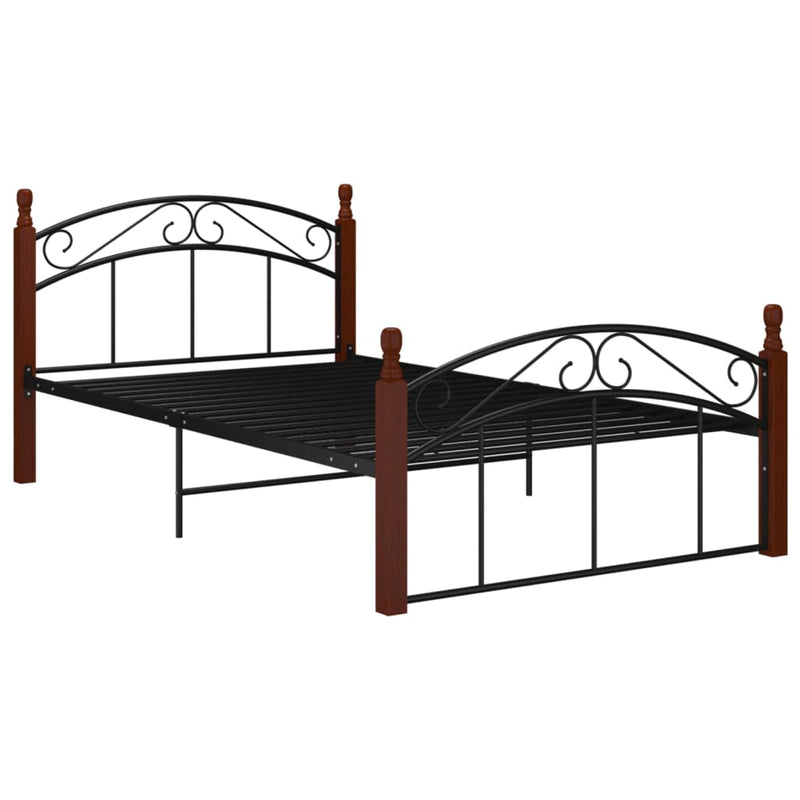 vidaXL fekete fém és tömör tölgyfa ágykeret 120 x 200 cm
