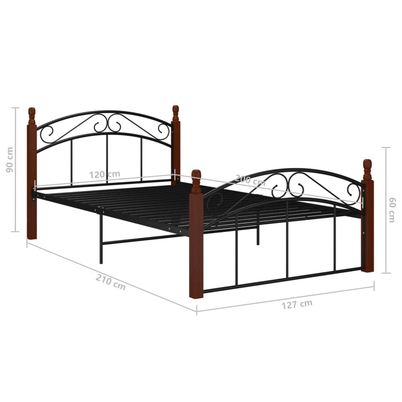 vidaXL fekete fém és tömör tölgyfa ágykeret 120 x 200 cm
