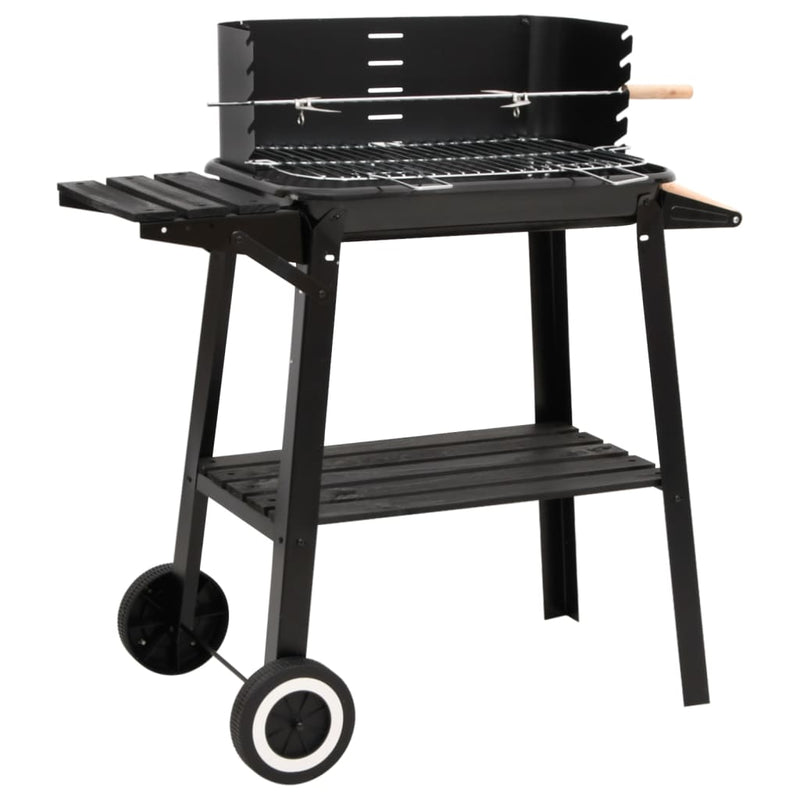 vidaXL fekete acél faszenes BBQ grillező kerekekkel