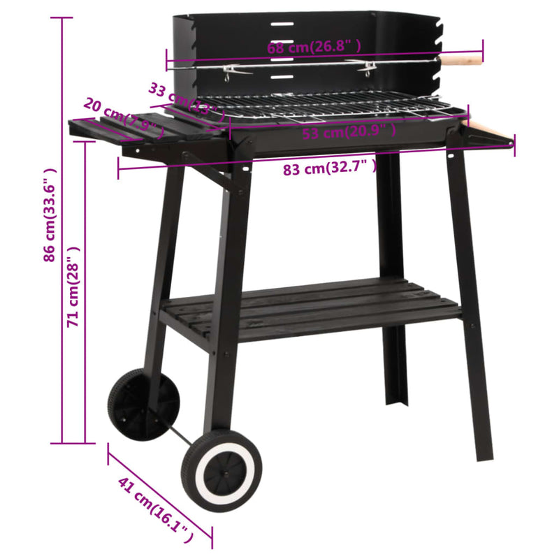 vidaXL fekete acél faszenes BBQ grillező kerekekkel