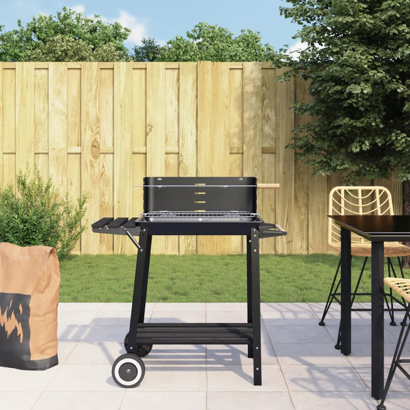 vidaXL fekete acél faszenes BBQ grillező kerekekkel