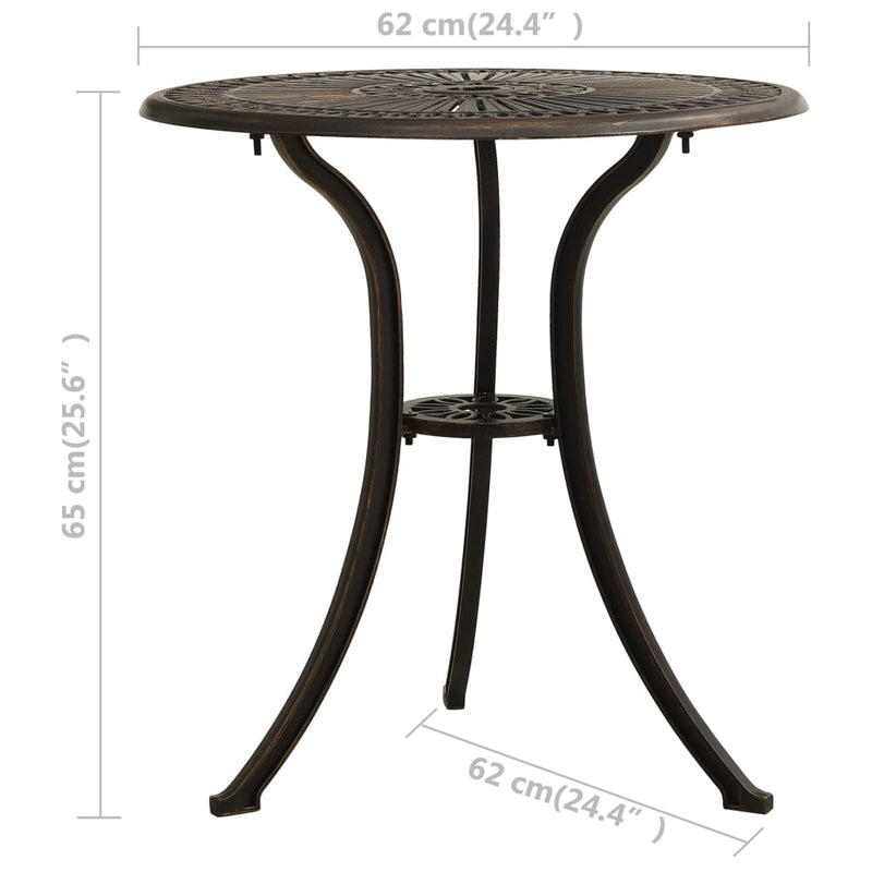 vidaXL bronzszínű öntött alumínium kerti asztal 62 x 62 x 65 cm