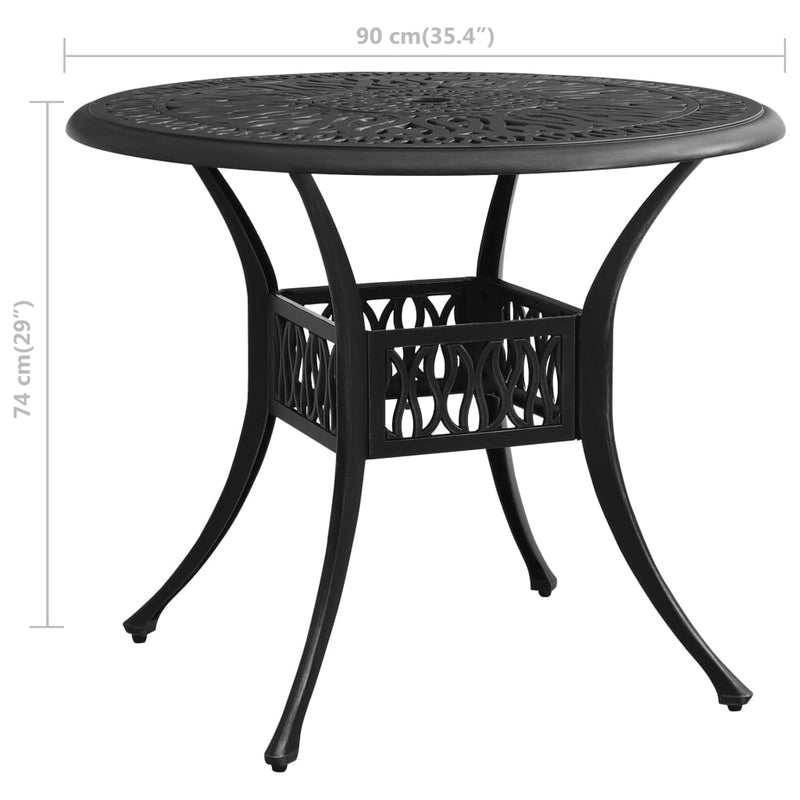vidaXL fekete öntött alumínium kerti asztal 90 x 90 x 74 cm