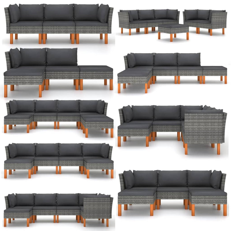 vidaXL 2 db polyrattan és tömör eukaliptuszfa középső kanapé