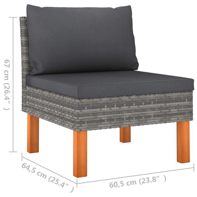 vidaXL 2 db polyrattan és tömör eukaliptuszfa középső kanapé