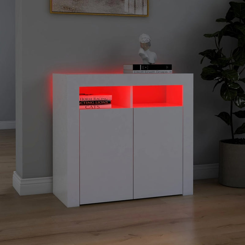 vidaXL fehér tálalószekrény LED-világítással 80 x 35 x 75 cm