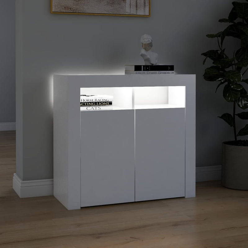 vidaXL fehér tálalószekrény LED-világítással 80 x 35 x 75 cm