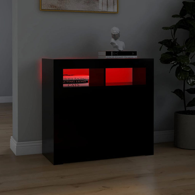 vidaXL fekete tálalószekrény LED-világítással 80 x 35 x 75 cm