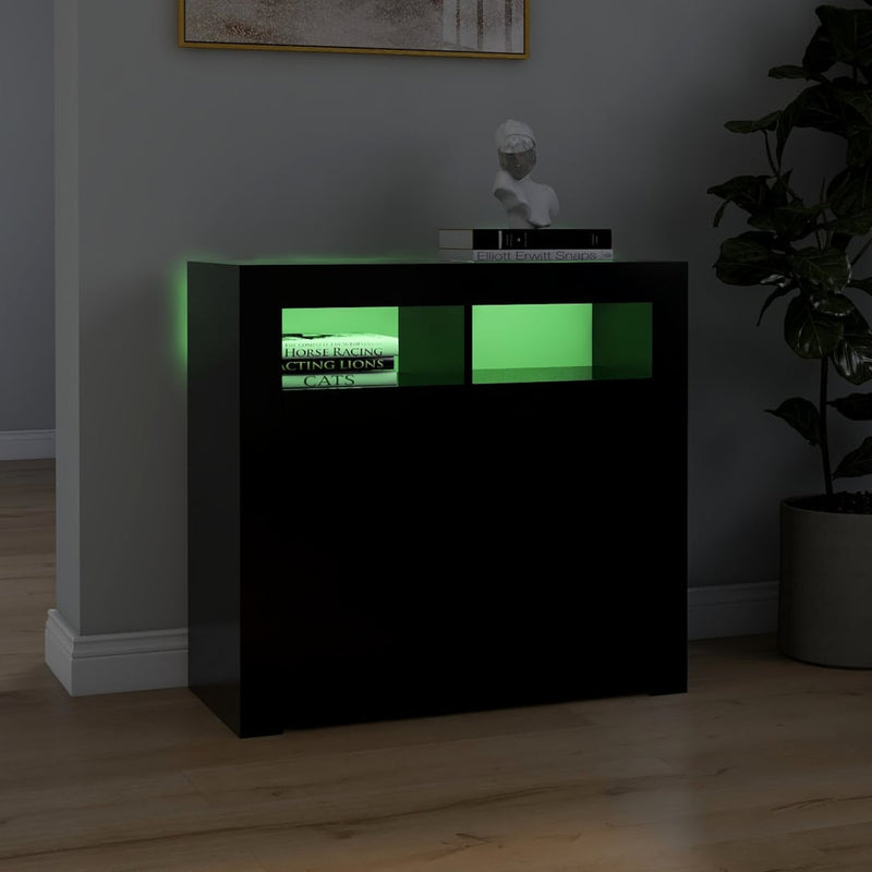 vidaXL fekete tálalószekrény LED-világítással 80 x 35 x 75 cm