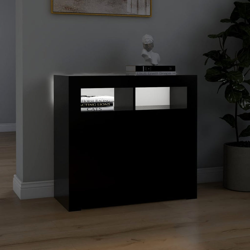 vidaXL fekete tálalószekrény LED-világítással 80 x 35 x 75 cm