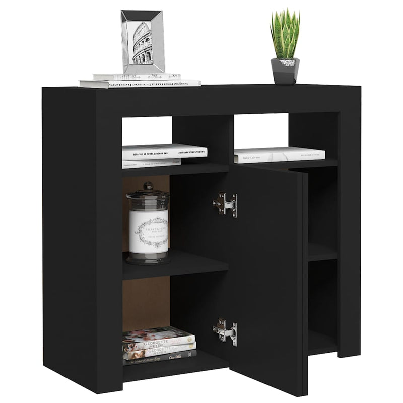 vidaXL fekete tálalószekrény LED-világítással 80 x 35 x 75 cm